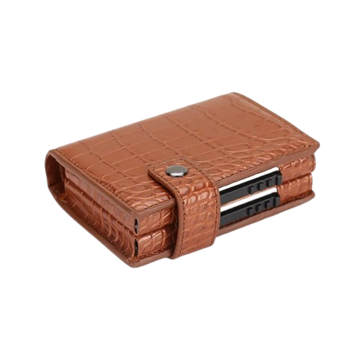 Porte-carte RFID double en métal fermeture à pression - Le Protecteur™ Crocodile Marron