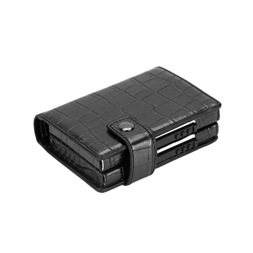 Porte-carte RFID double en métal fermeture à pression - Le Protecteur™ Crocodile Noir