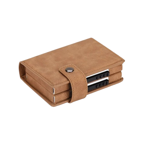 Porte-carte RFID double en métal fermeture à pression - Le Protecteur™ Marron