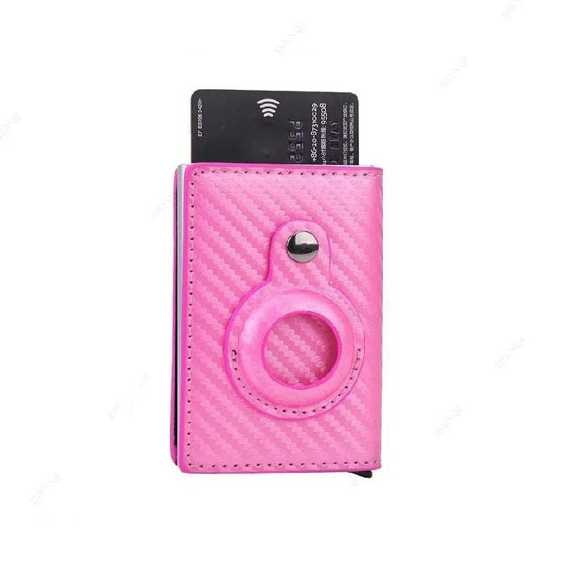 Porte-carte RFID en simili cuir pour Airtag Apple- Le Protecteur™ Rose effet carbone