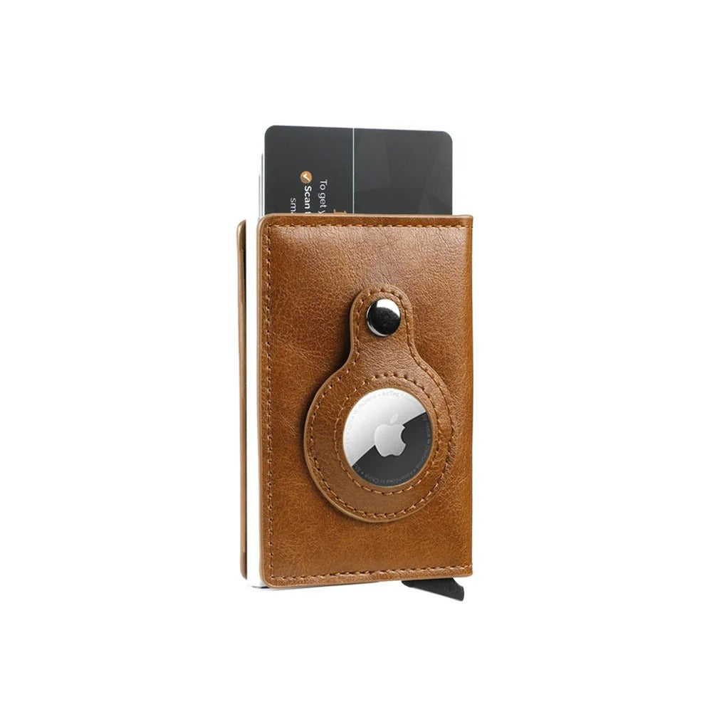 Porte-carte RFID en simili cuir pour Airtag Apple- Le Protecteur™ Marron