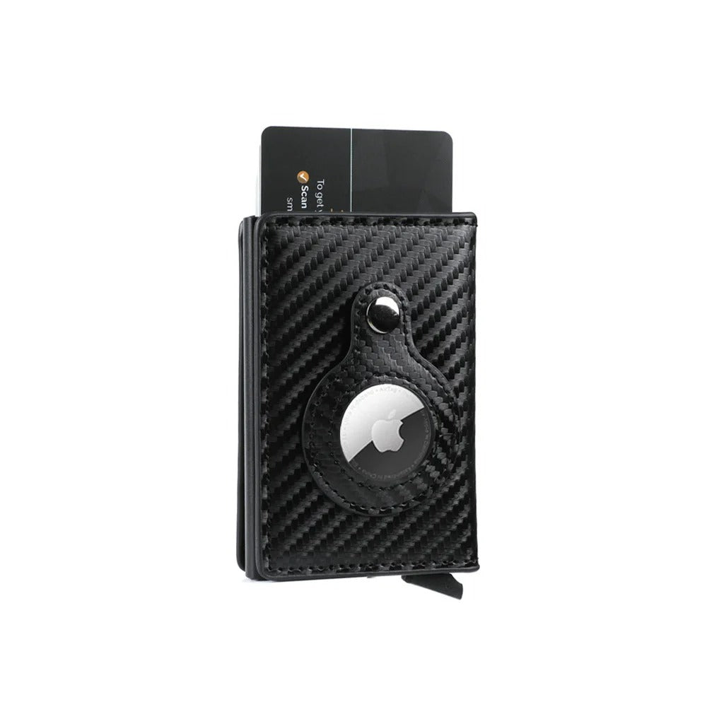 Porte-carte RFID en simili cuir pour Airtag Apple- Le Protecteur™ Noir effet carbone