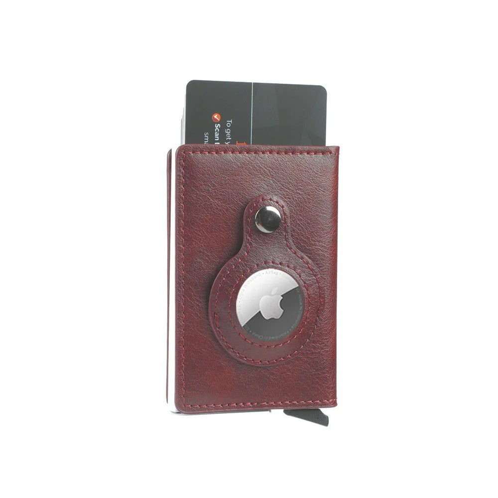 Porte-carte RFID en simili cuir pour Airtag Apple- Le Protecteur™ Rouge
