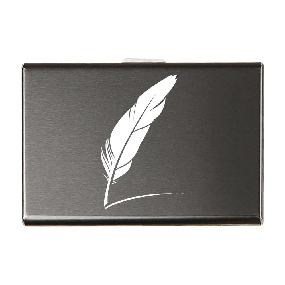 Porte-carte en métal motif plume - Le Protecteur™ Blanc 2