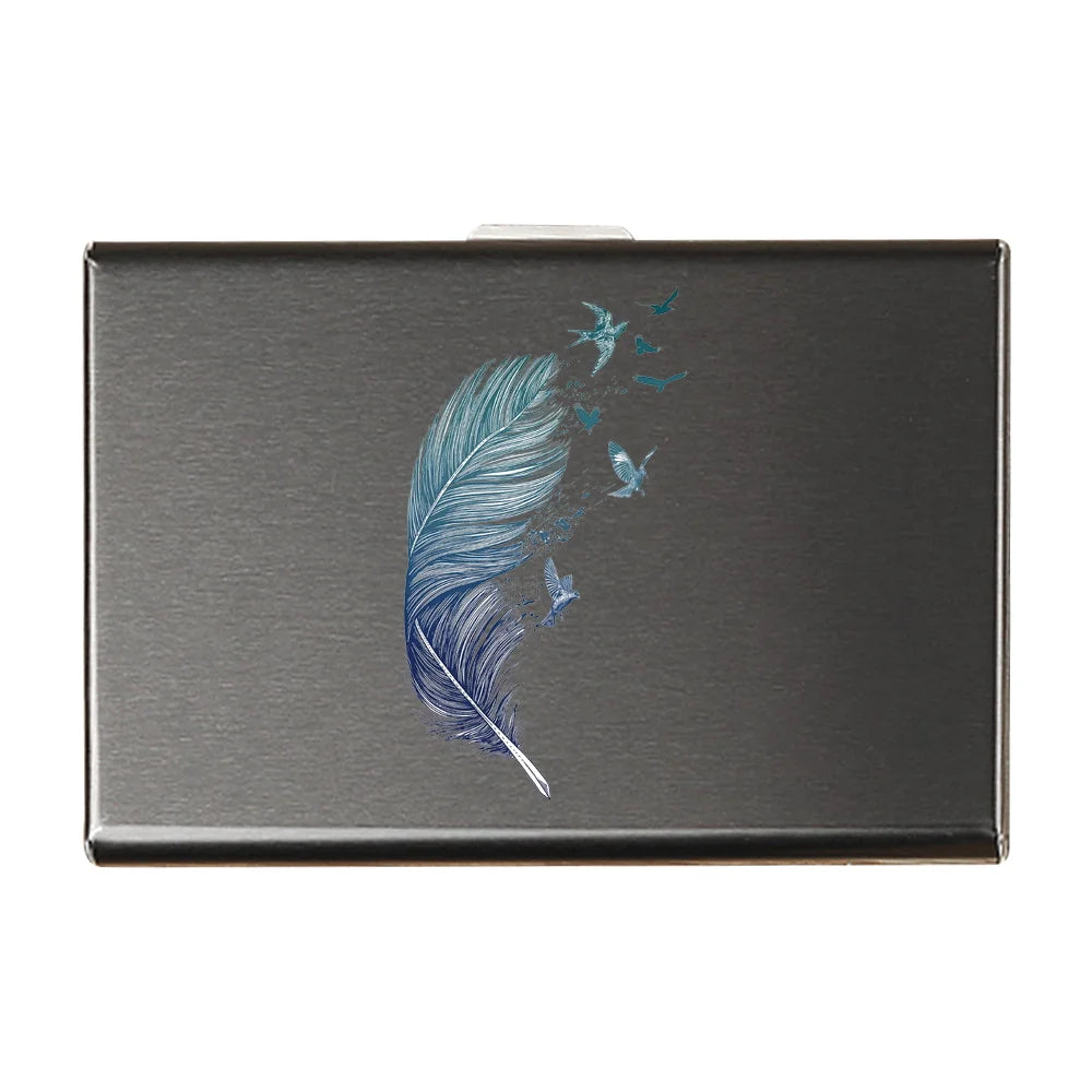 Porte-carte en métal motif plume - Le Protecteur™ Bleu 1