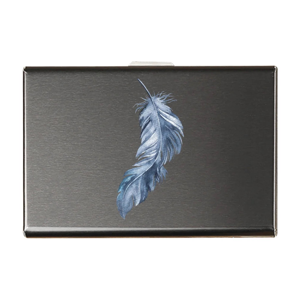 Porte-carte en métal motif plume - Le Protecteur™ Bleu 2