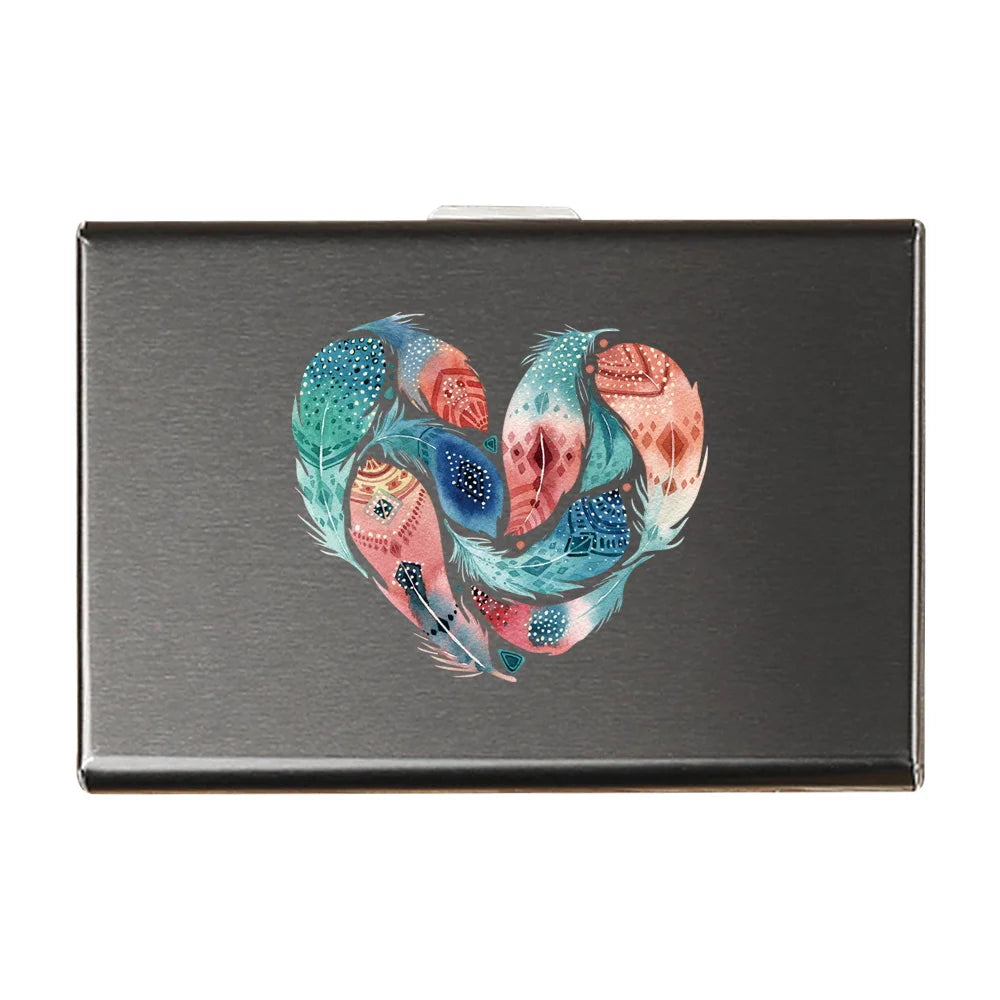 Porte-carte en métal motif plume - Le Protecteur™ Cœur Multicolore 2