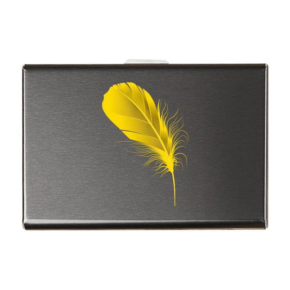 Porte-carte en métal motif plume - Le Protecteur™ Jaune