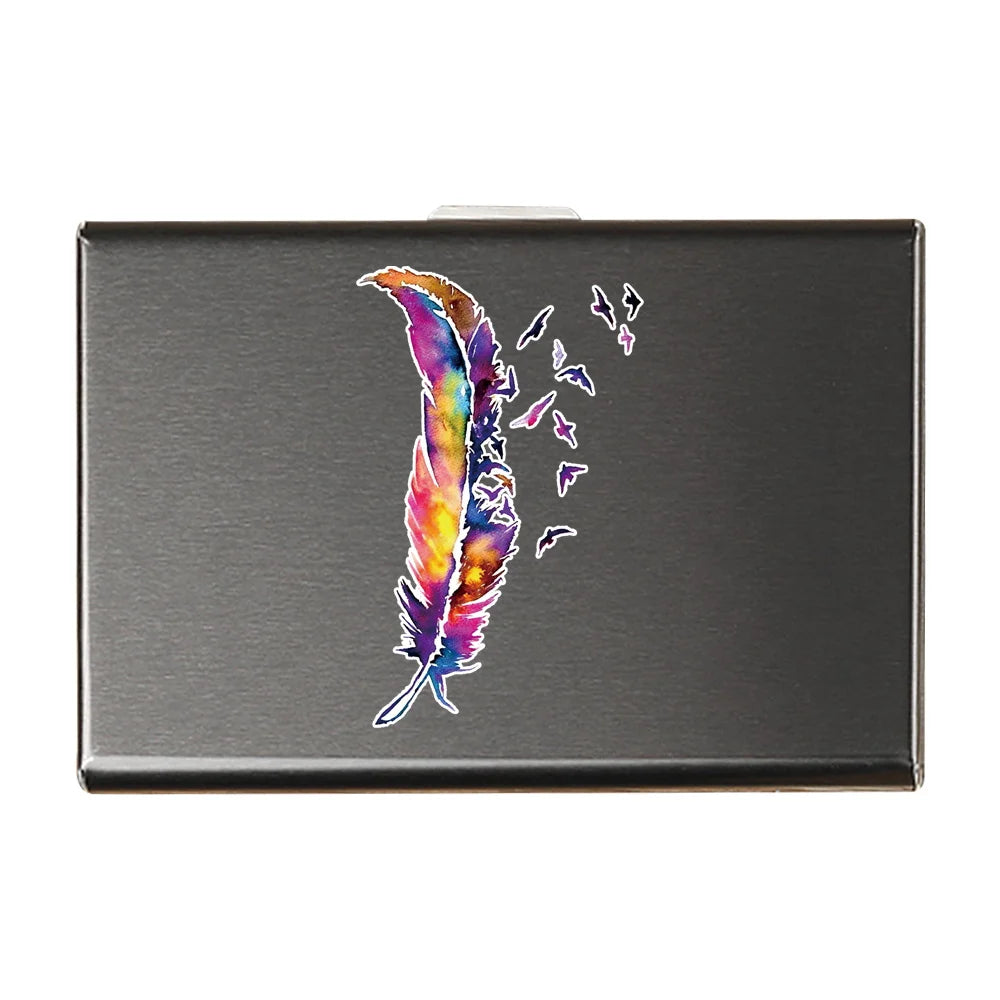 Porte-carte en métal motif plume - Le Protecteur™ Rainbow