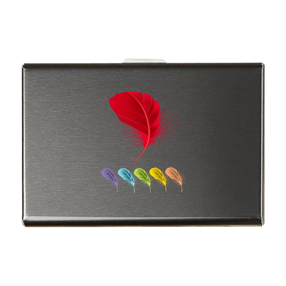 Porte-carte en métal motif plume - Le Protecteur™ Rouge