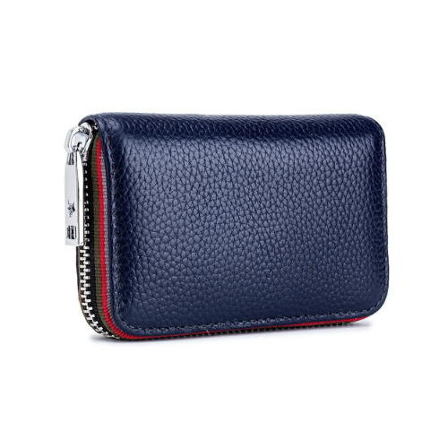 Porte-carte bancaire en cuir fermeture à glissière - Le Protecteur™ Bleu Foncé