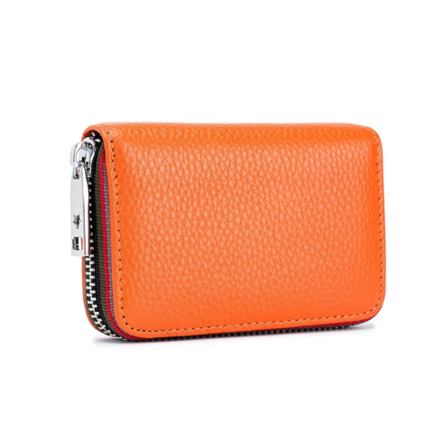 Porte-carte bancaire en cuir fermeture à glissière - Le Protecteur™ Orange