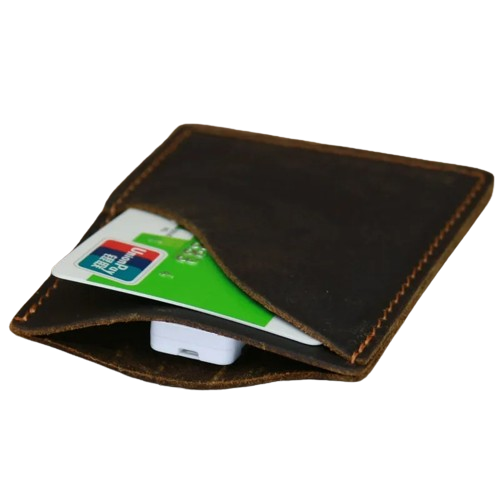 Porte-carte bancaire fin en cuir véritable - Le Minimaliste™ Marron Ouvert