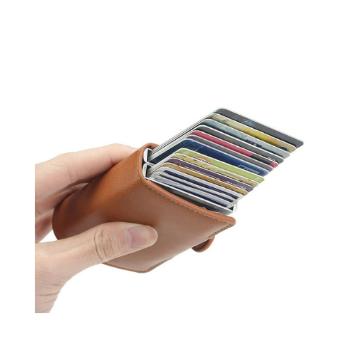 Porte-carte de crédit RFID à pression - Le Protecteur™ Marron Contenu