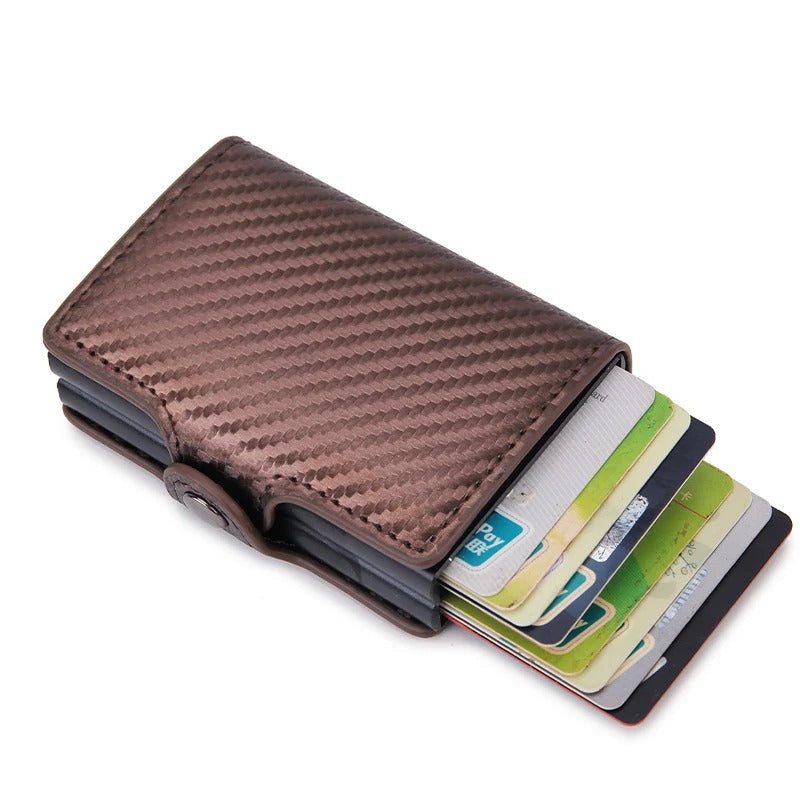 Porte-carte double anti-piratage et à pression - Le Robuste™ Marron et Carbone