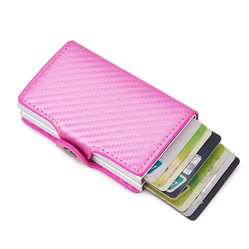 Porte-carte double anti-piratage et à pression - Le Robuste™ Rose effet Carbone