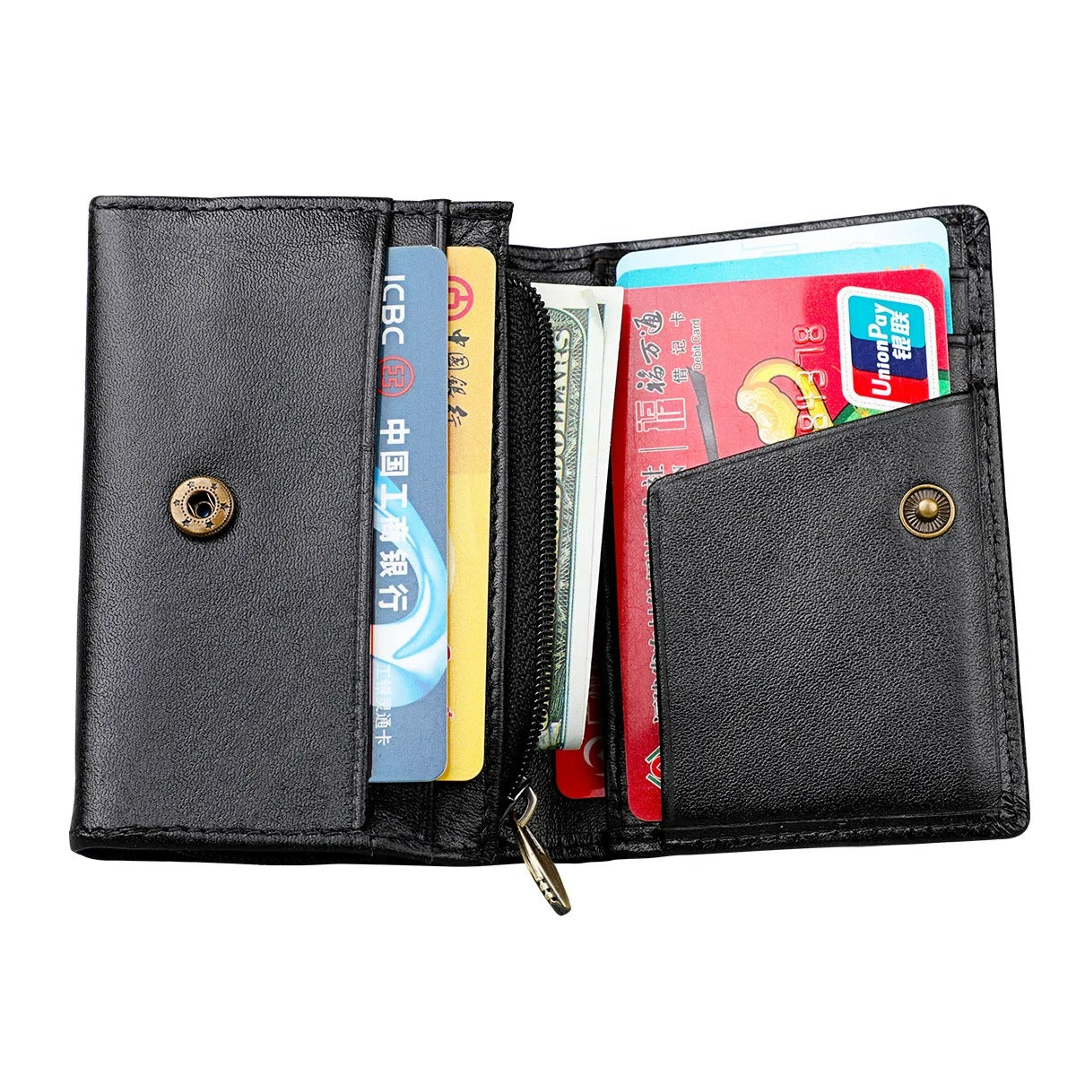 Porte-carte en cuir avec porte-monnaie - Le Classique™ Ouvert