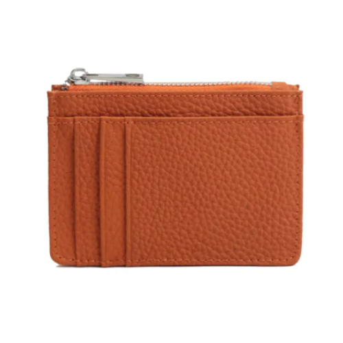 Porte-carte en cuir véritable avec fermeture éclair - Le Classique™ Orange