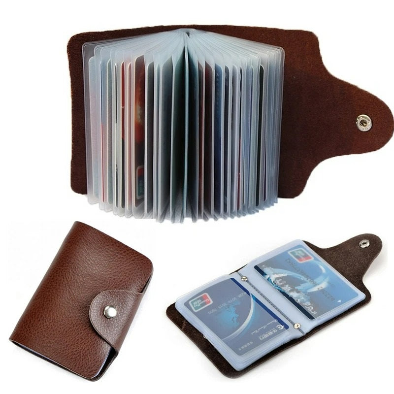 Porte-carte en cuir véritable fermeture à pression - Le Classique™ Café Eclaté