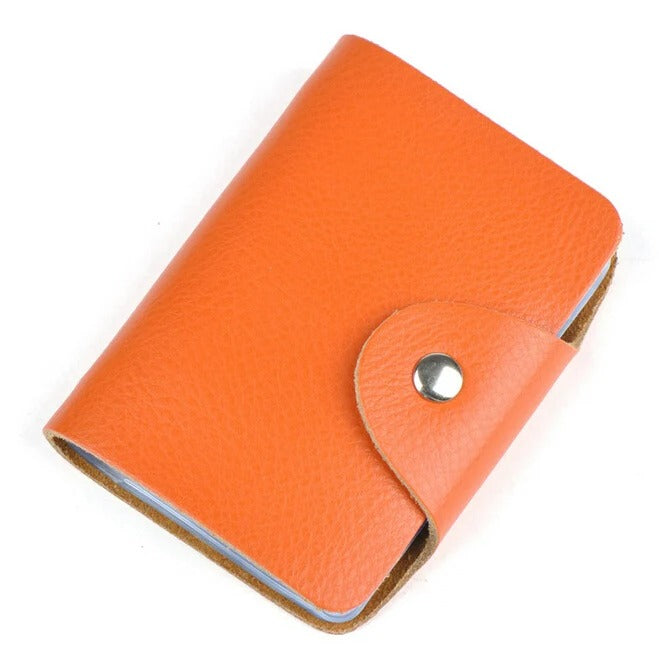Porte-carte en cuir véritable fermeture à pression - Le Classique™ Orange