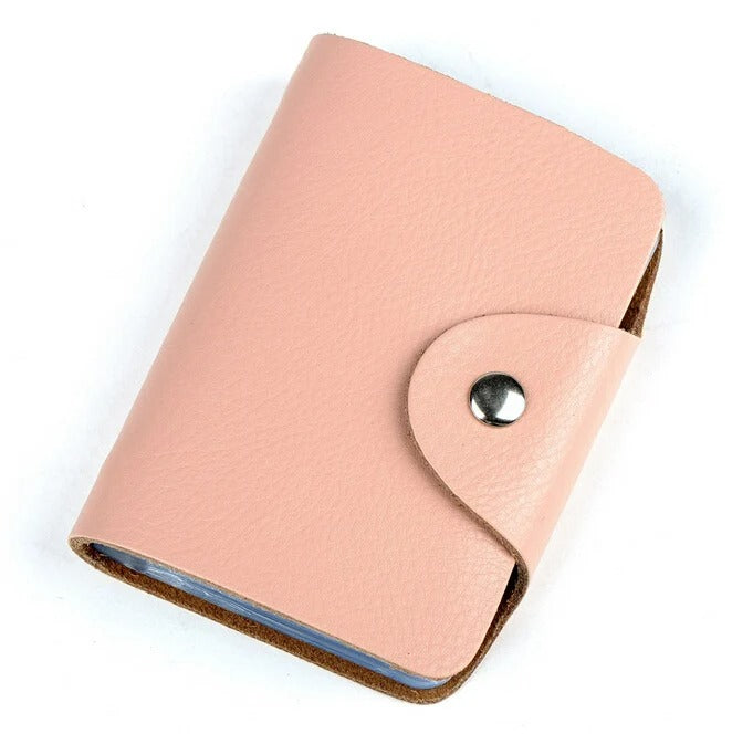 Porte-carte en cuir véritable fermeture à pression - Le Classique™ Rose