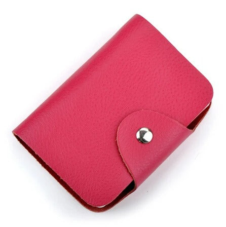 Porte-carte en cuir véritable fermeture à pression - Le Classique™ Rose Rouge