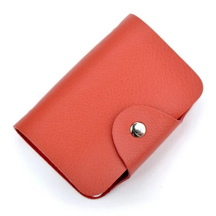 Porte-carte en cuir véritable fermeture à pression - Le Classique™ Rouge Pastèque