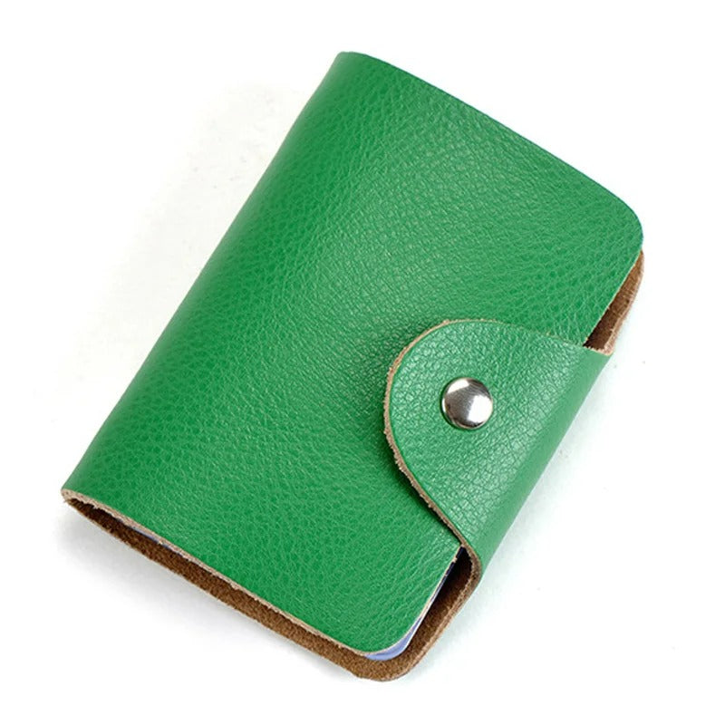 Porte-carte en cuir véritable fermeture à pression - Le Classique™ Vert