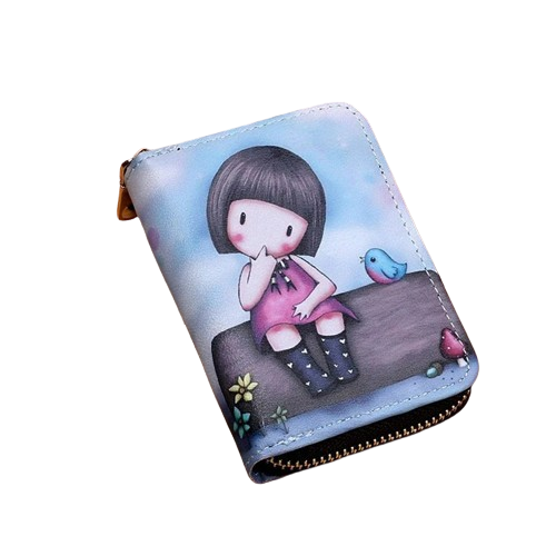 Porte-carte en simili cuir zippé pour femme - Le Fashionista™ Bleu Ciel