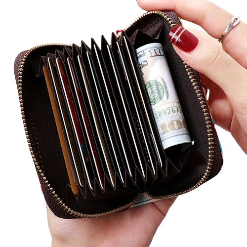 Porte-carte en simili cuir zippé pour femme - Le Fashionista™ Plein