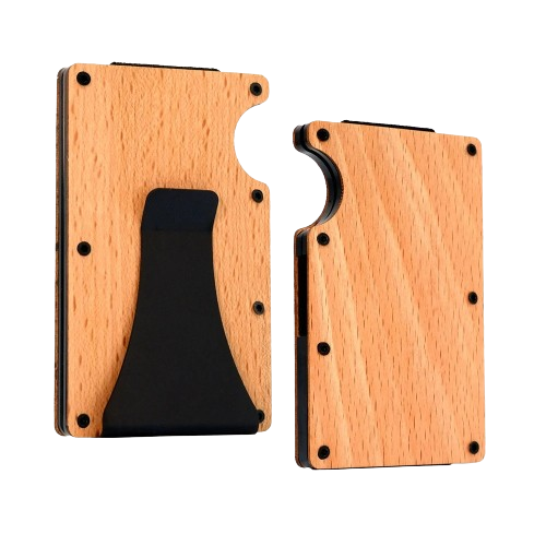 Porte-carte fin anti-piratage en aluminium et bois - Le Robuste™ Hêtre