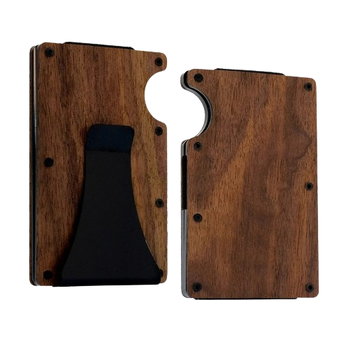 Porte-carte fin anti-piratage en aluminium et bois - Le Robuste™ Noyer