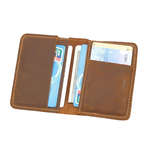 Porte-carte fin en cuir véritable - Le Protecteur™ Marron Jaune Ouvert