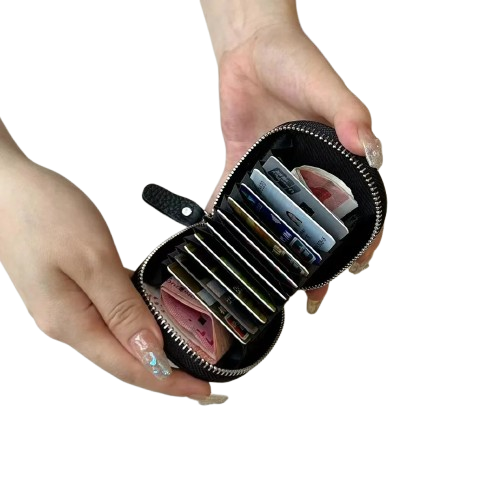Porte-carte porte-monnaie compact en cuir avec fermeture éclair - Le Junior™ Ouvert