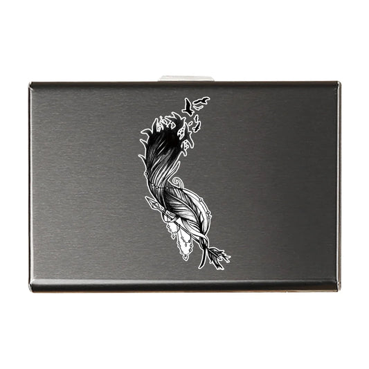 Porte-carte en métal motif plume - Le Protecteur™ Noir et Blanc